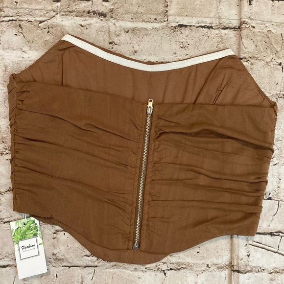 NWT fashion, brown ,sleeveless, strapless, roached mesh, corset. Size XL. - Picture 8 of 12